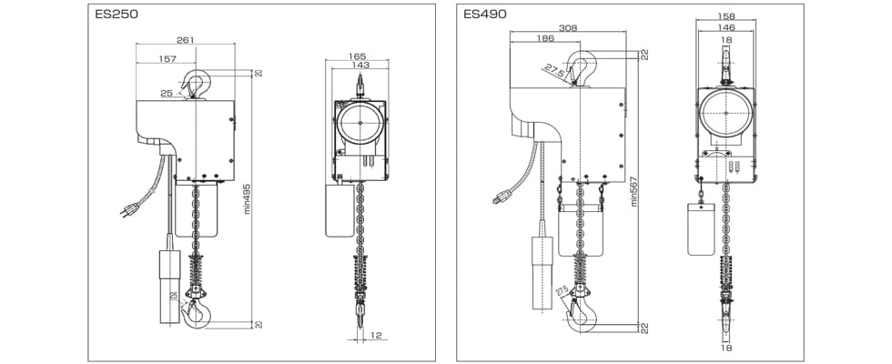 HHH ES微型電動(dòng)葫蘆尺寸